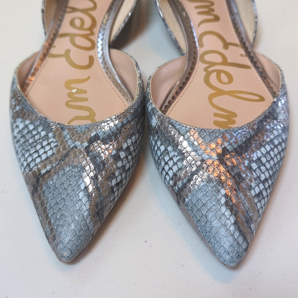 Sam Edelman, Rodney, Blue/Silver Snakeskin Flats. Size 9 - Picture 3 of 10